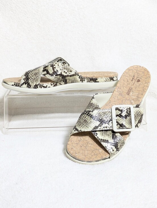 Clarks Shoes - Clarks Cloud Steppers June Shell Slide Sandals Snakeskin Pattern Summer Casual 8